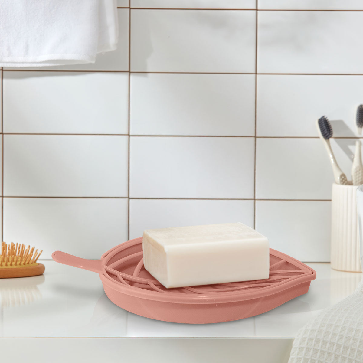 Jabonera en Forma de Hoja, Color Rosa