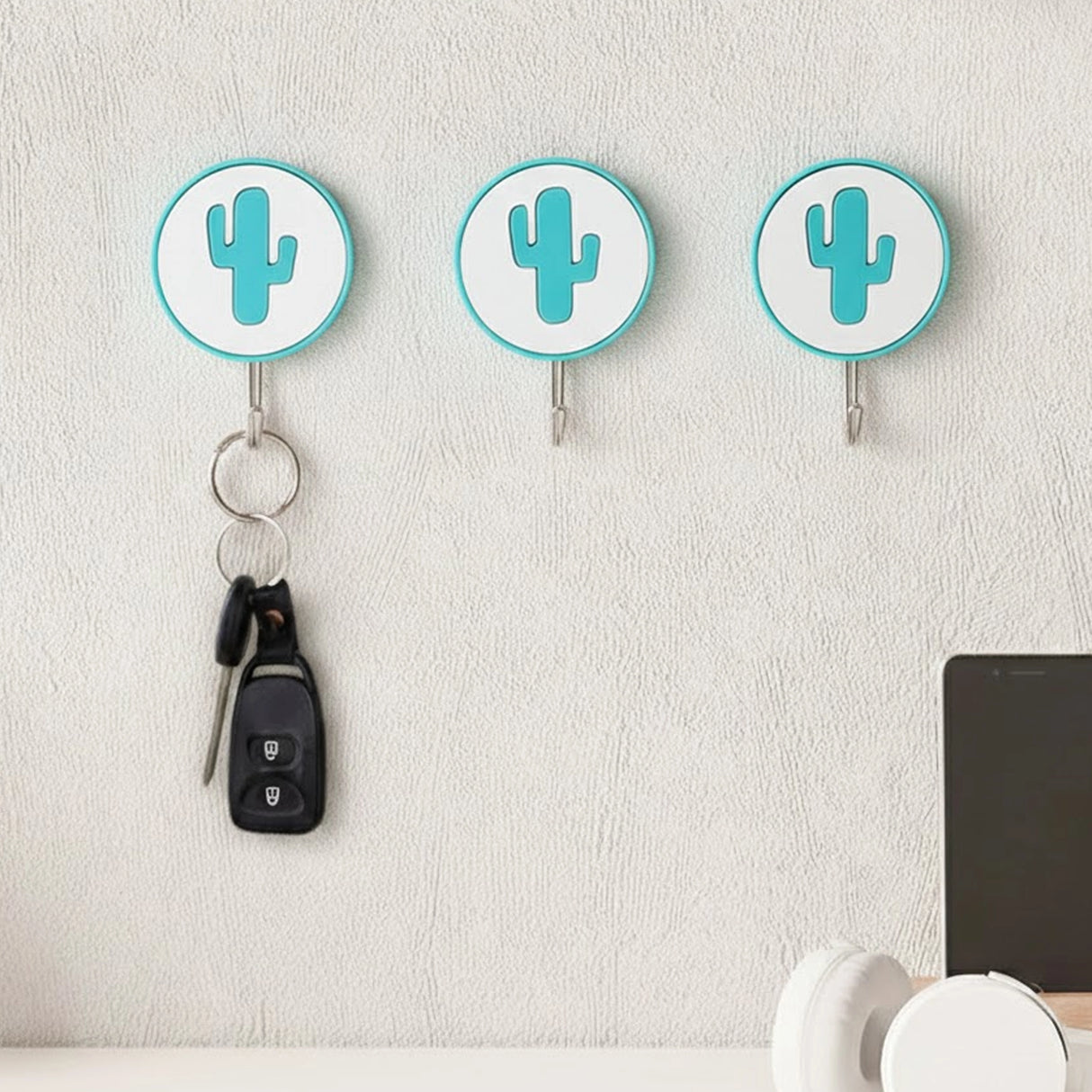 Colgadores Metálicos Autoadhesivos, Nopal, Color Azul, 3 pzas