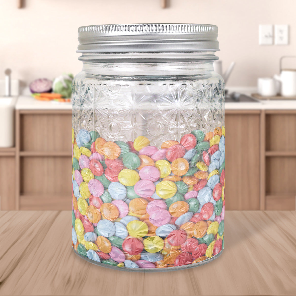 Frasco de Vidrio Texturizado con Tapa, Capacidad 600 ml