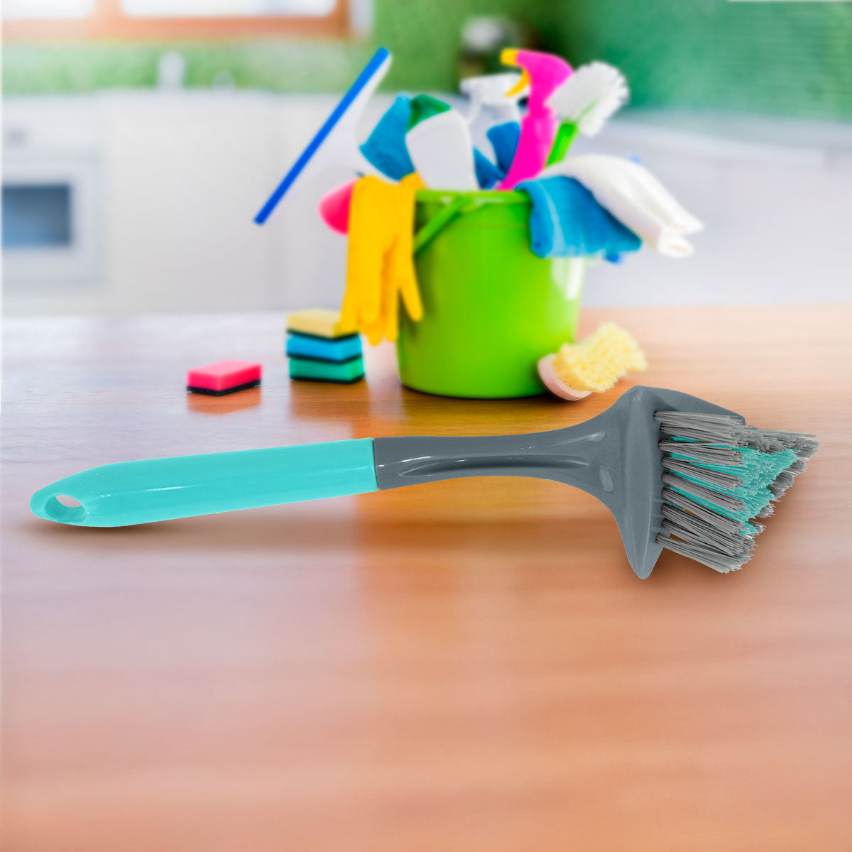 Cepillo Triangular para Limpieza, Mango Color Aqua