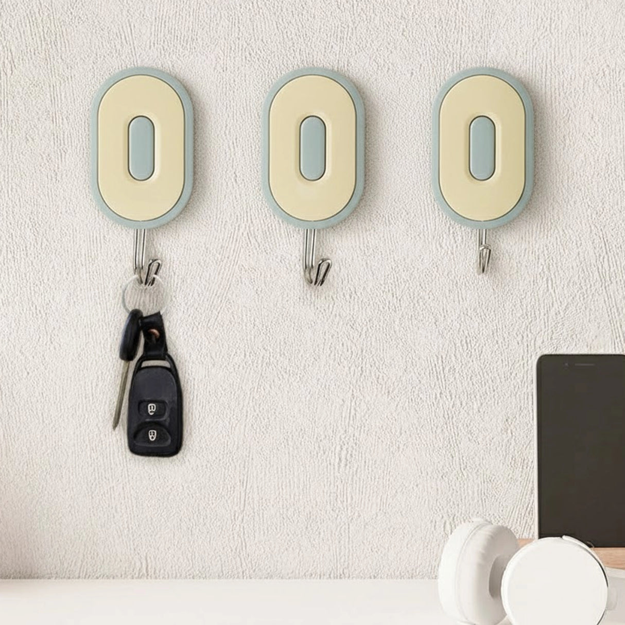 Colgadores Metálicos Ovalados Autoadhesivos, Color Verde, 3 pzas