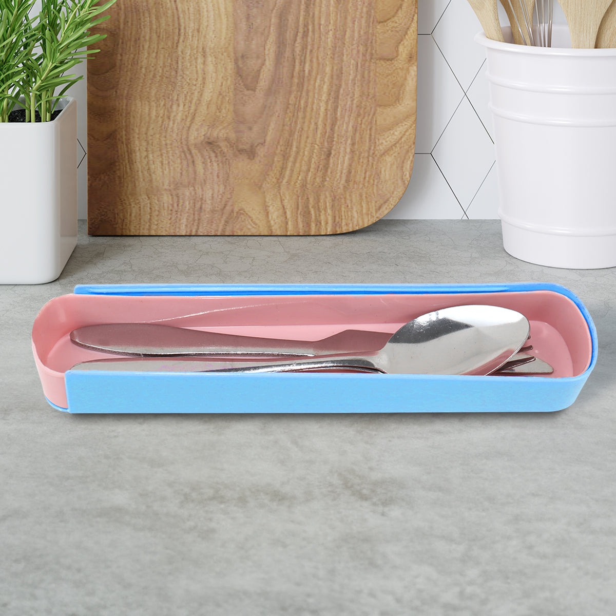 Estuche Color Azul con Cubiertos, 3 Pzas