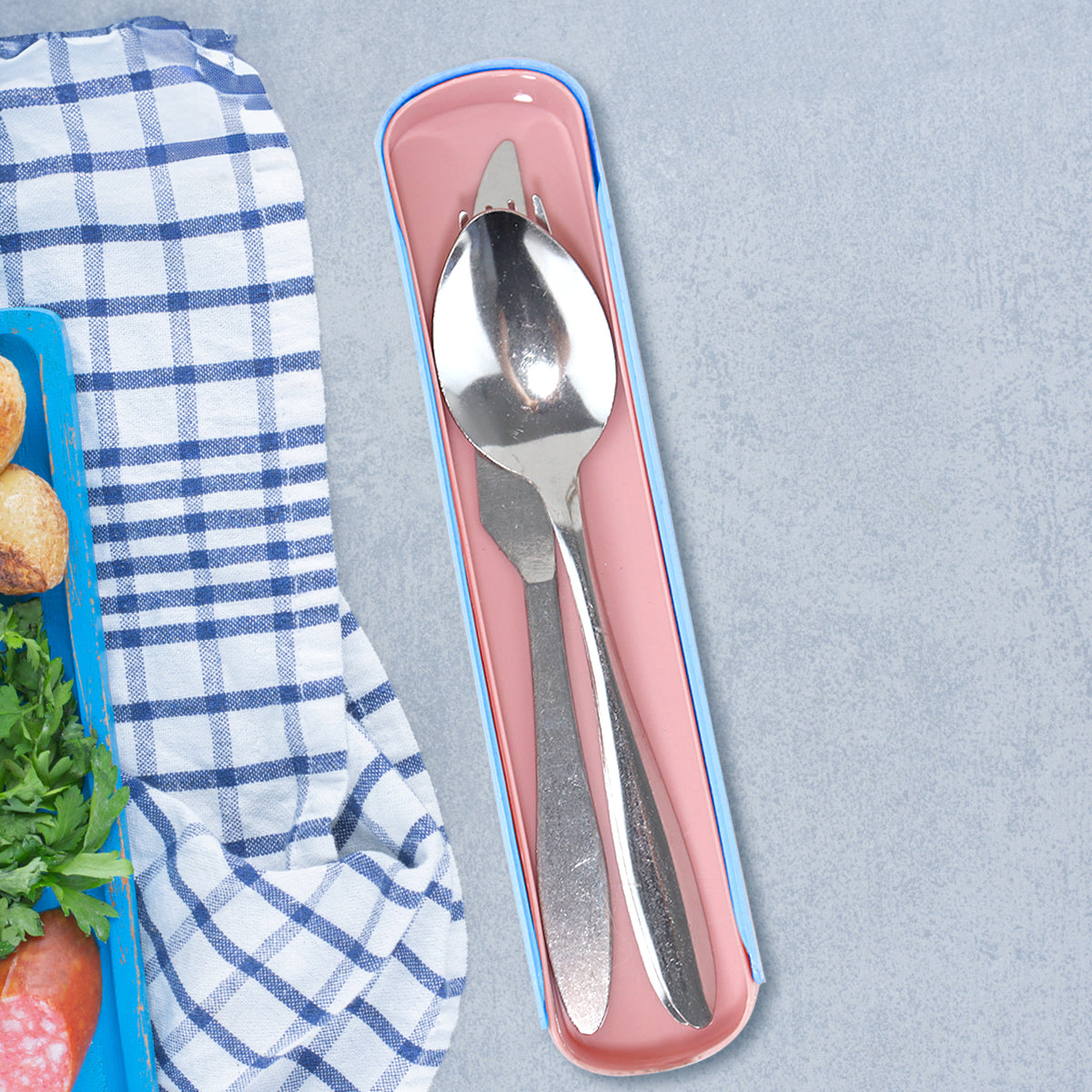 Estuche Color Azul con Cubiertos, 3 Pzas