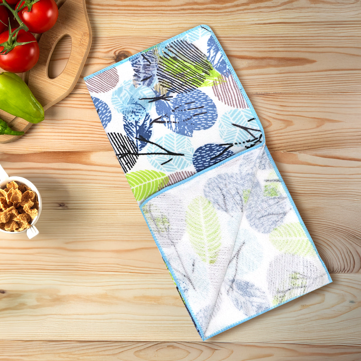 Trapo de Cocina, Diseño Hojas, Color Azul