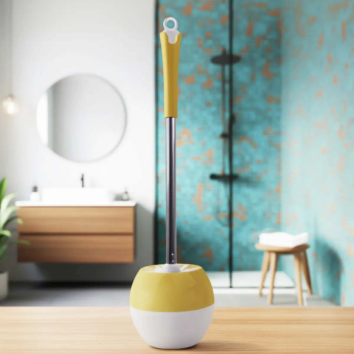 Cepillo con Base para Baño, Color Amarillo