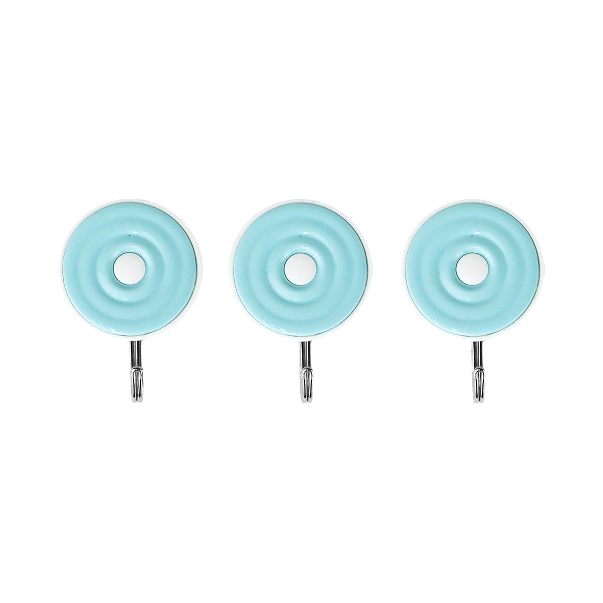 Colgadores Metálicos Redondos Autoadhesivos, Color Azul, 3 pzas