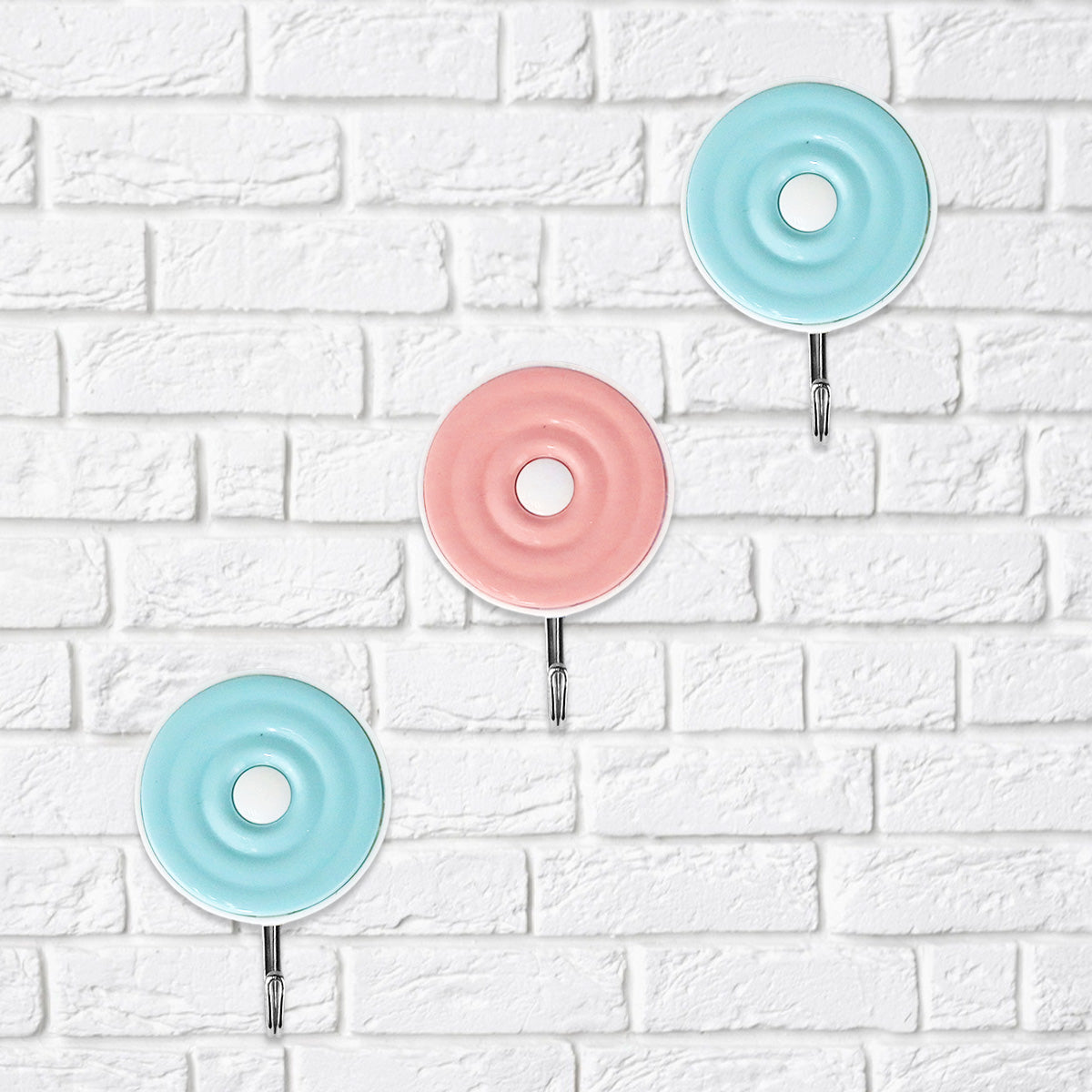 Colgadores Metálicos Redondos Autoadhesivos, Color Azul y Rosa, 3 pzas