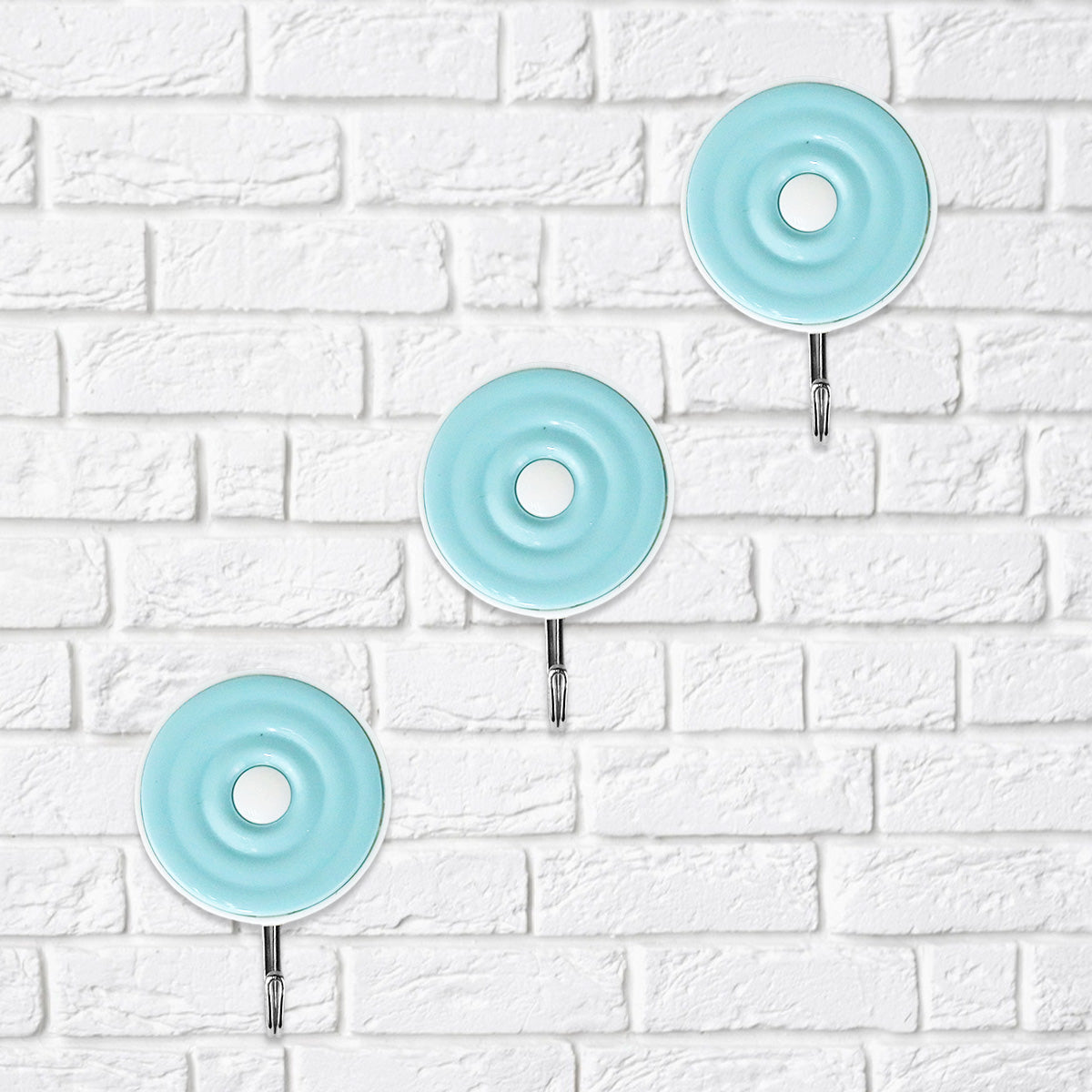 Colgadores Metálicos Redondos Autoadhesivos, Color Azul, 3 pzas