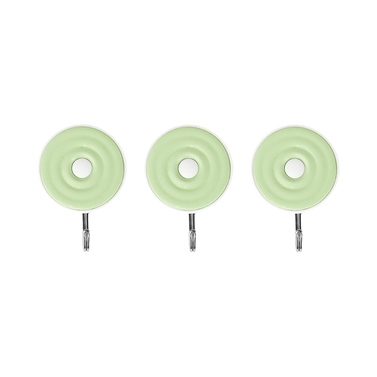 Colgadores Metálicos Redondos Autoadhesivos, Color Verde, 3 pzas