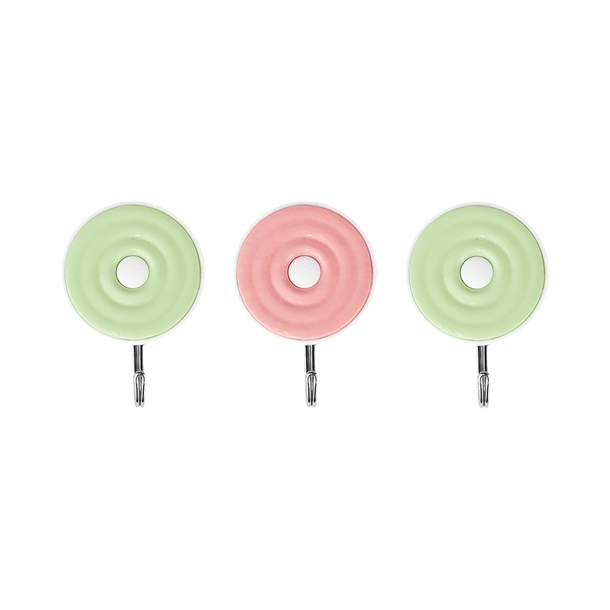 Colgadores Metálicos Redondos Autoadhesivos, Color Verde y Rosa, 3 pzas