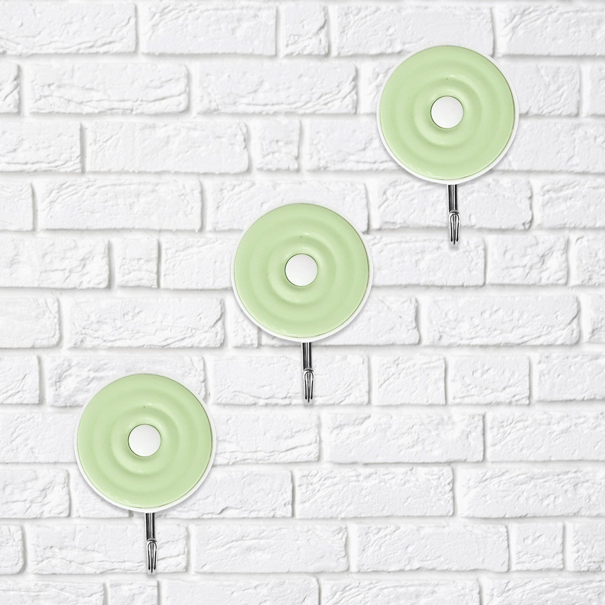 Colgadores Metálicos Redondos Autoadhesivos, Color Verde, 3 pzas