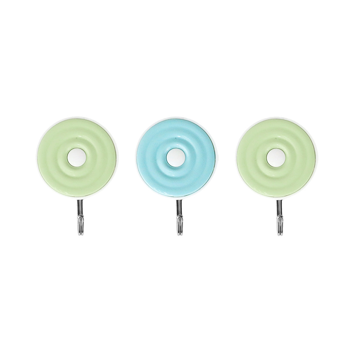 Colgadores Metálicos Redondos Autoadhesivos, Color Verde y Azul, 3 pzas
