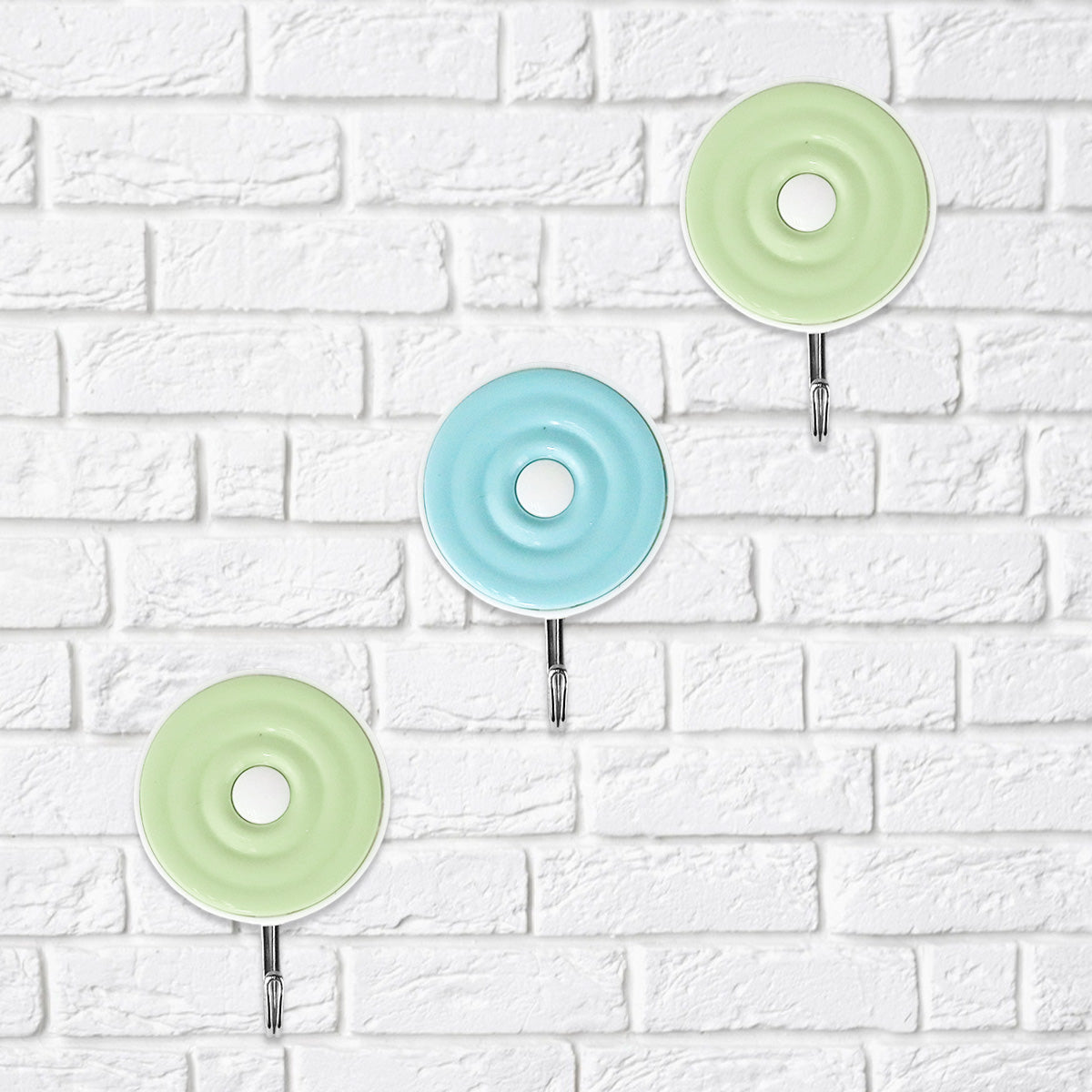 Colgadores Metálicos Redondos Autoadhesivos, Color Verde y Azul, 3 pzas