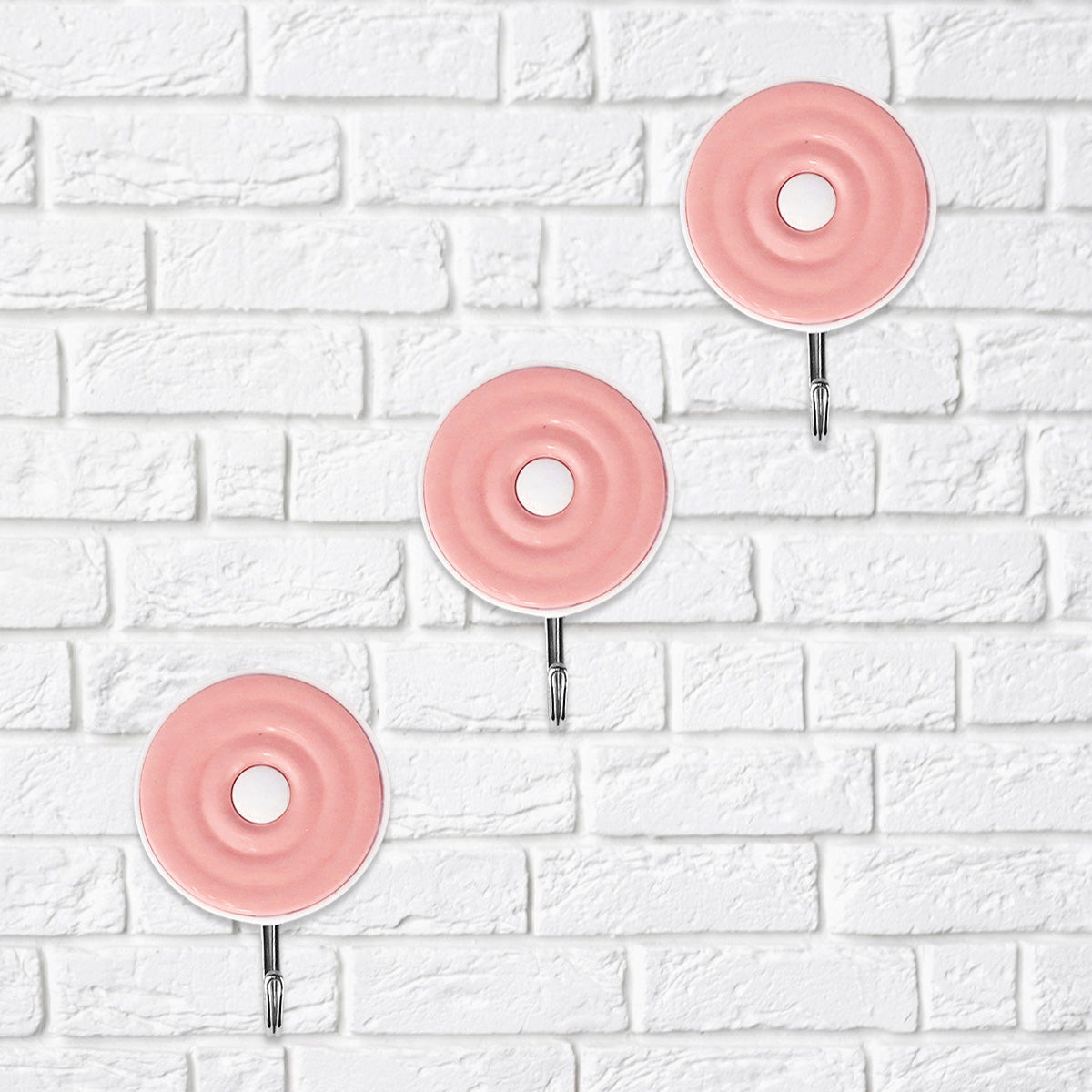 Colgadores Metálicos Redondos Autoadhesivos, Color Rosa, 3 pzas