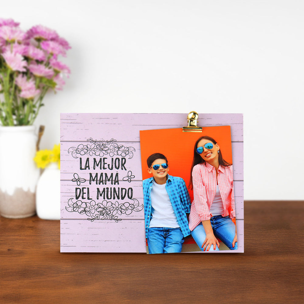 Marco de Madera para Fotos con Clip de Metal "La mejor mamá del mundo"