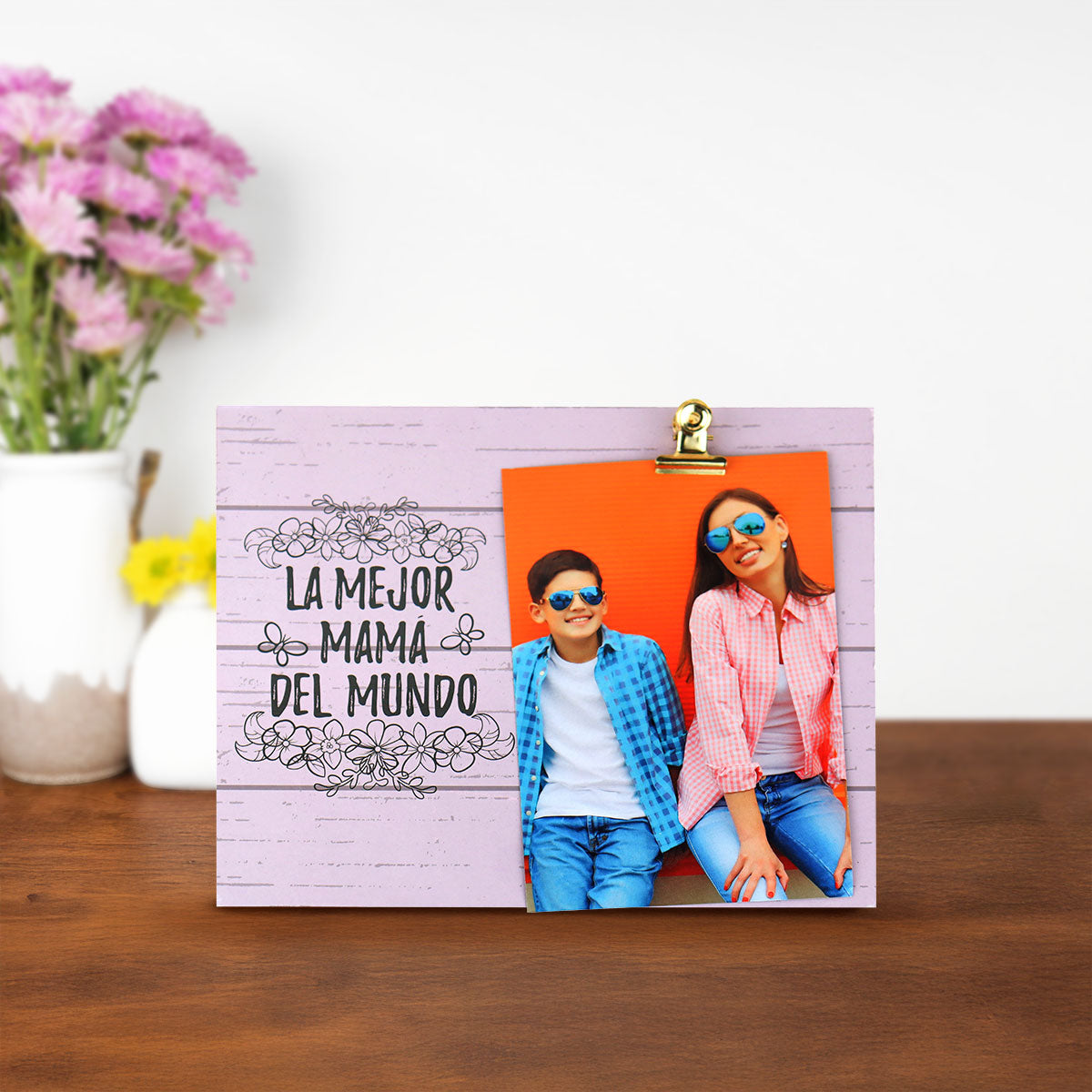 Marco de Madera para Fotos con Clip de Metal "La mejor mamá del mundo"