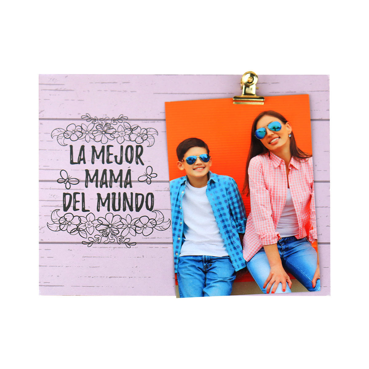 Marco de Madera para Fotos con Clip de Metal "La mejor mamá del mundo"