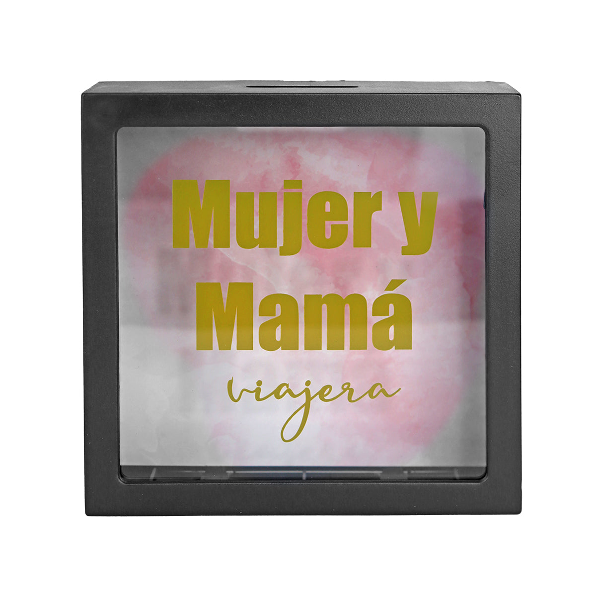 Alcancía Cuadrada con Diseño, "Mujer y mamá viajera"