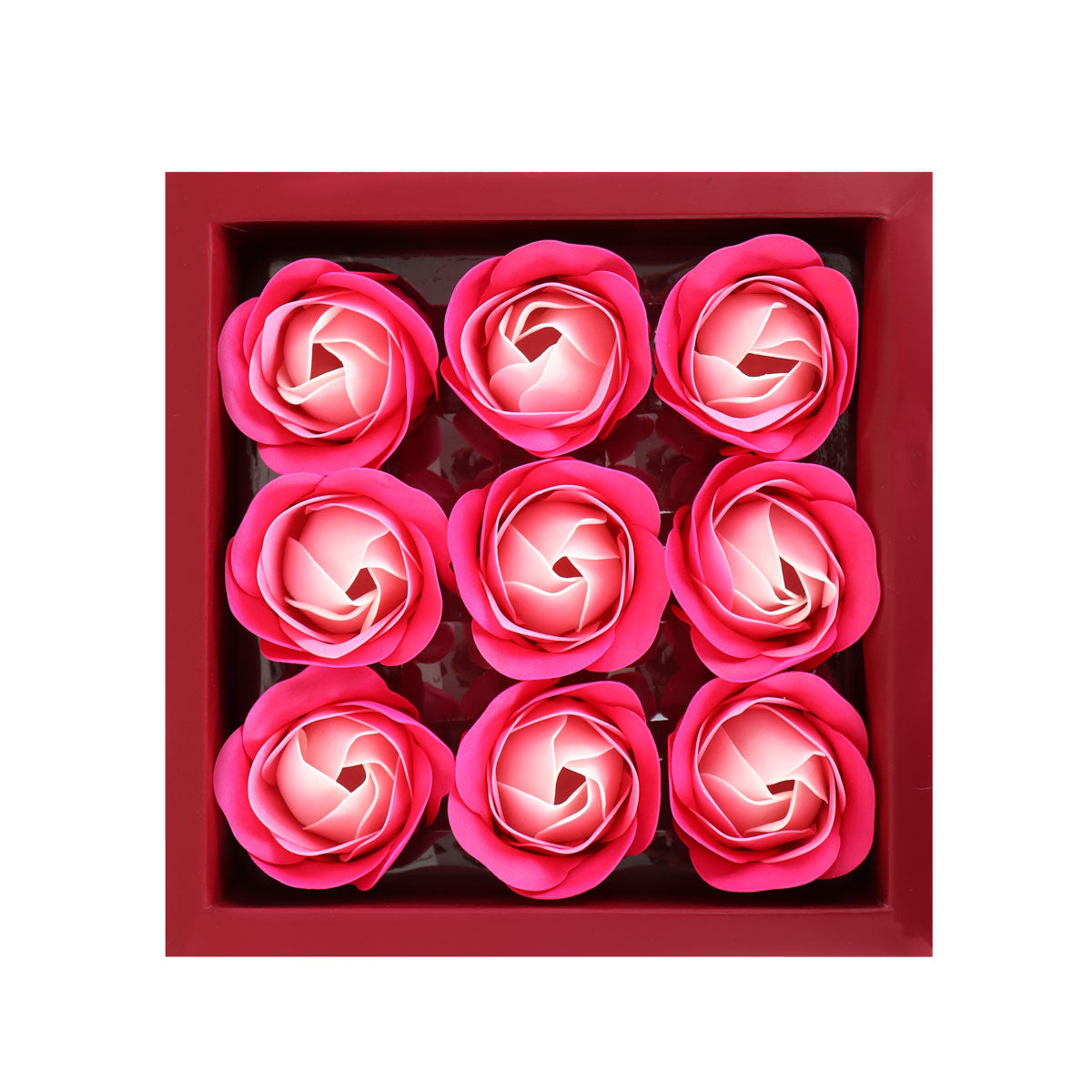 Caja con Flores de Jabón en Forma de Rosa, 9 pzas
