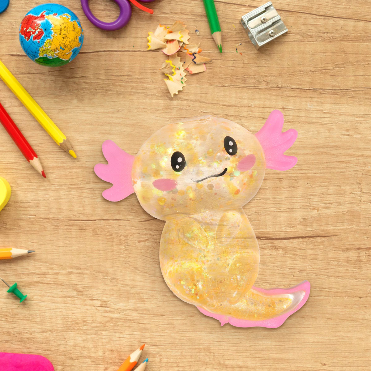 Squishy Ajolote con Glitter, Color Naranja