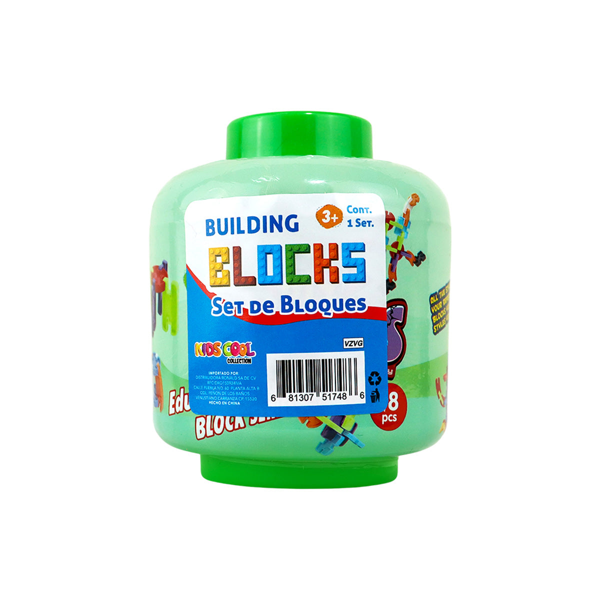 Set de Bloques para Niños en Estuche, Color Verde, 18 pzas