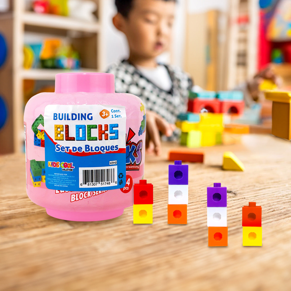 Set de Bloques para Niños en Estuche, Color Rosa, 14 pzas