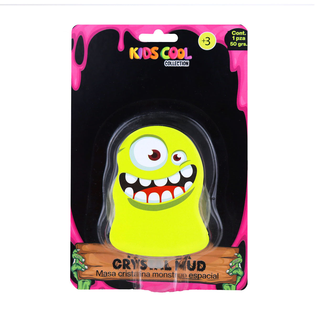 Slime Cristalino, Envase Monstruo, Color Amarillo