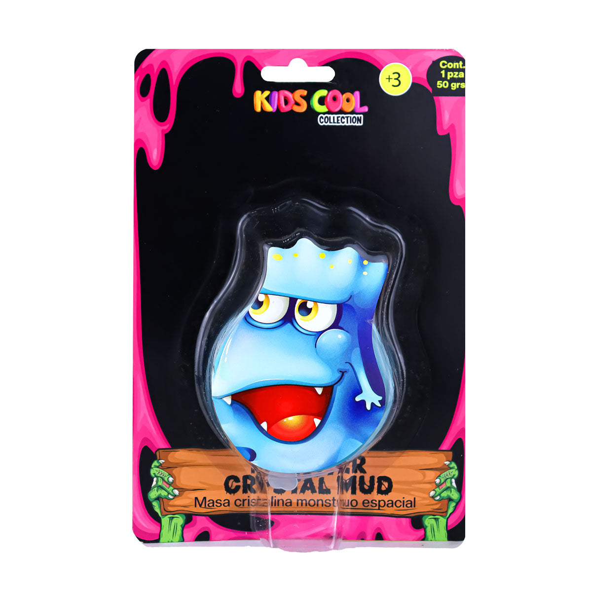 Slime Cristalino, Envase Monstruo, Color Azul