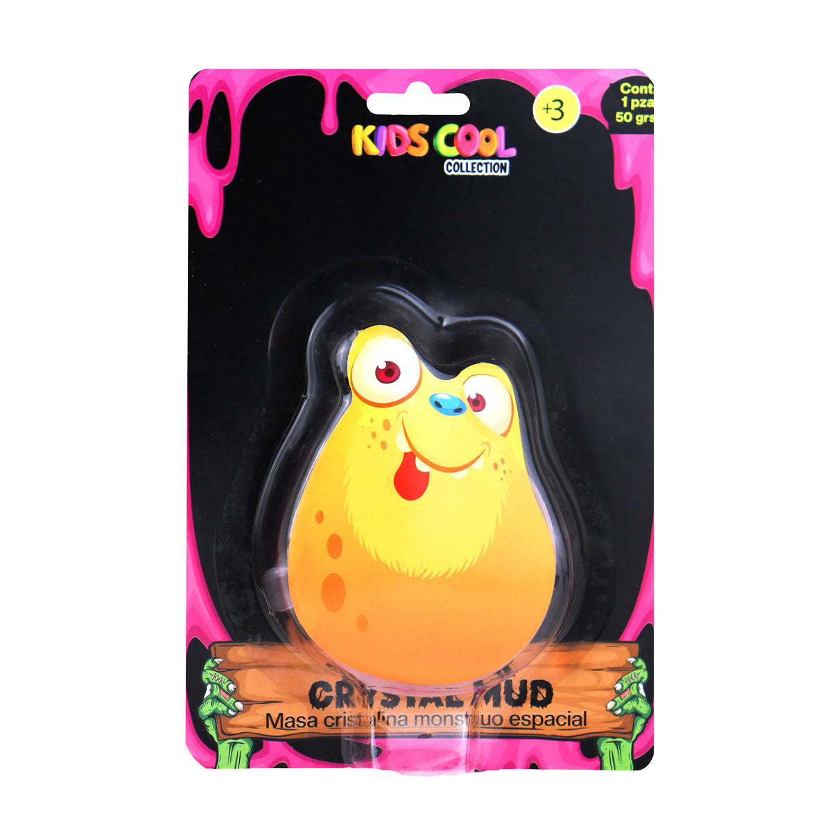 Slime Cristalino, Envase Monstruo, Color Naranja