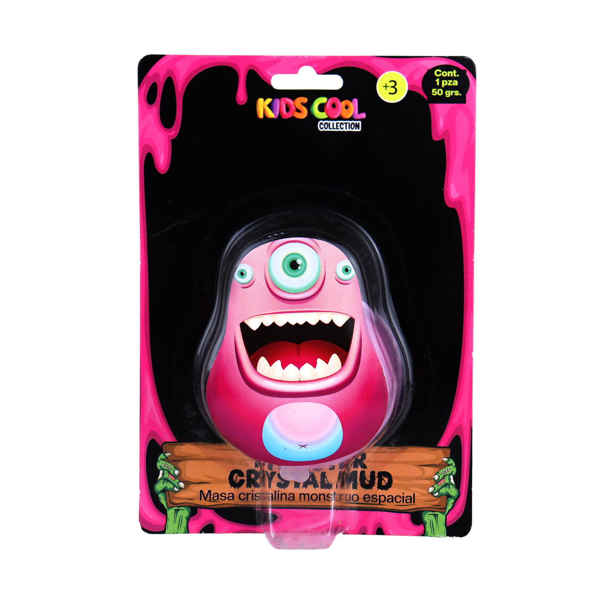 Slime Cristalino, Envase Monstruo, Color Rosa