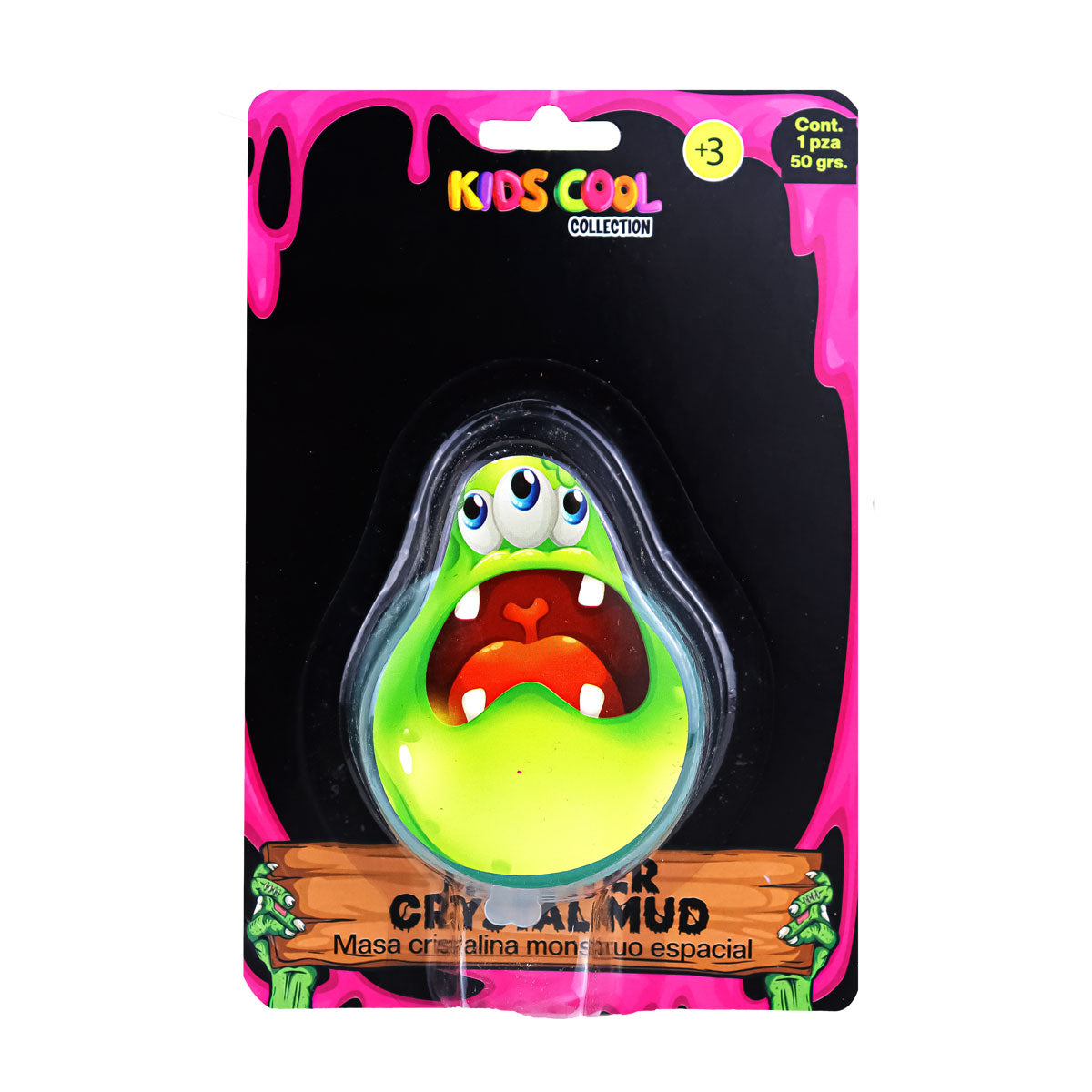 Slime Cristalino, Envase Monstruo, Color Verde