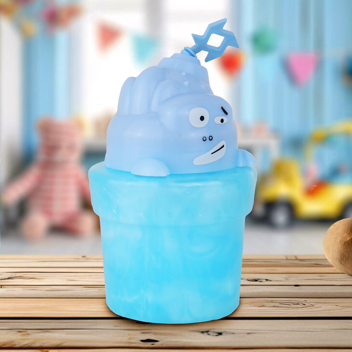 Slime Cristalino Envase Divertido, Color Azul