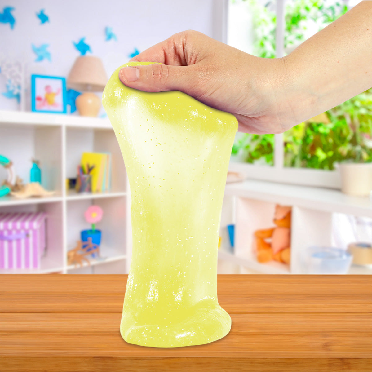 Slime Cristalino, Envase Oso, Color Amarillo