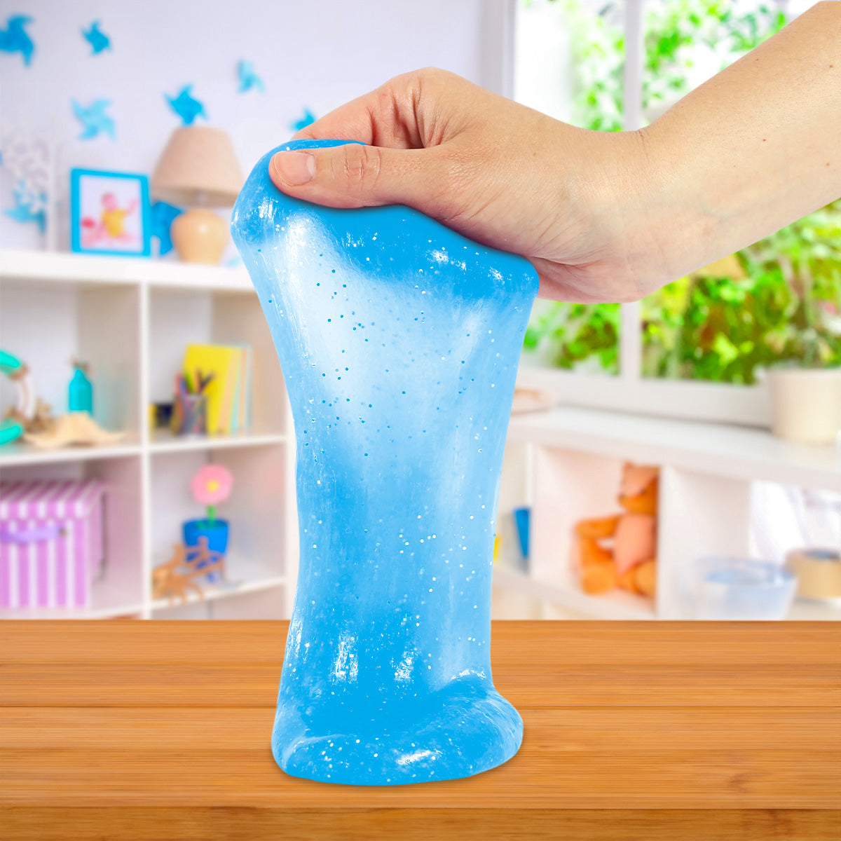 Slime Cristalino, Envase Oso, Color Azul