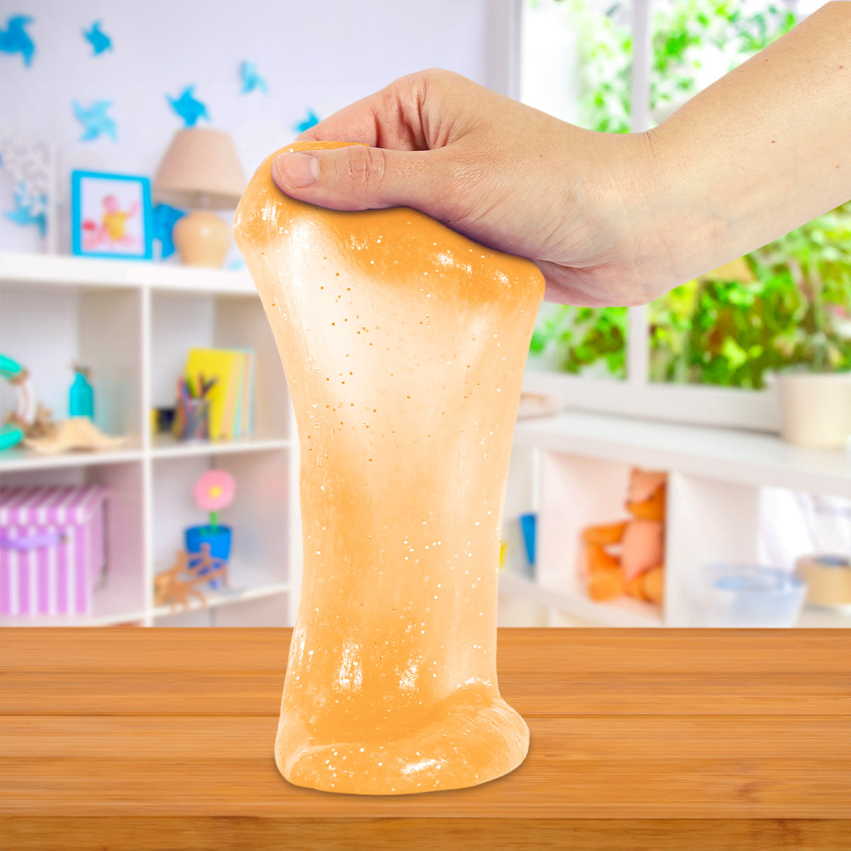 Slime Cristalino, Envase Oso, Color Naranja