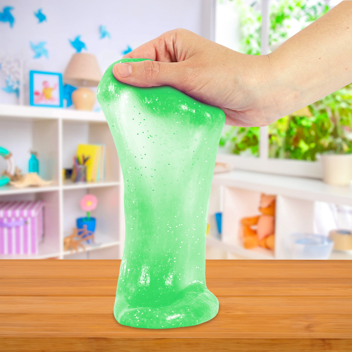 Slime Cristalino, Envase Oso, Color Verde