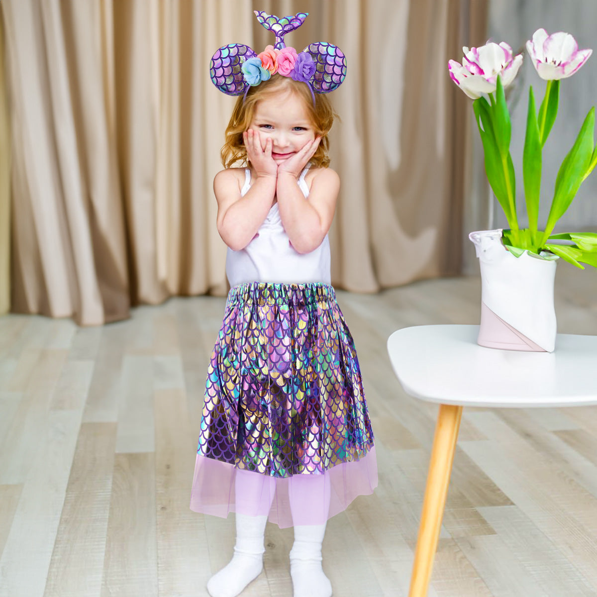 Falda y Diadema de Sirena, Color Morado