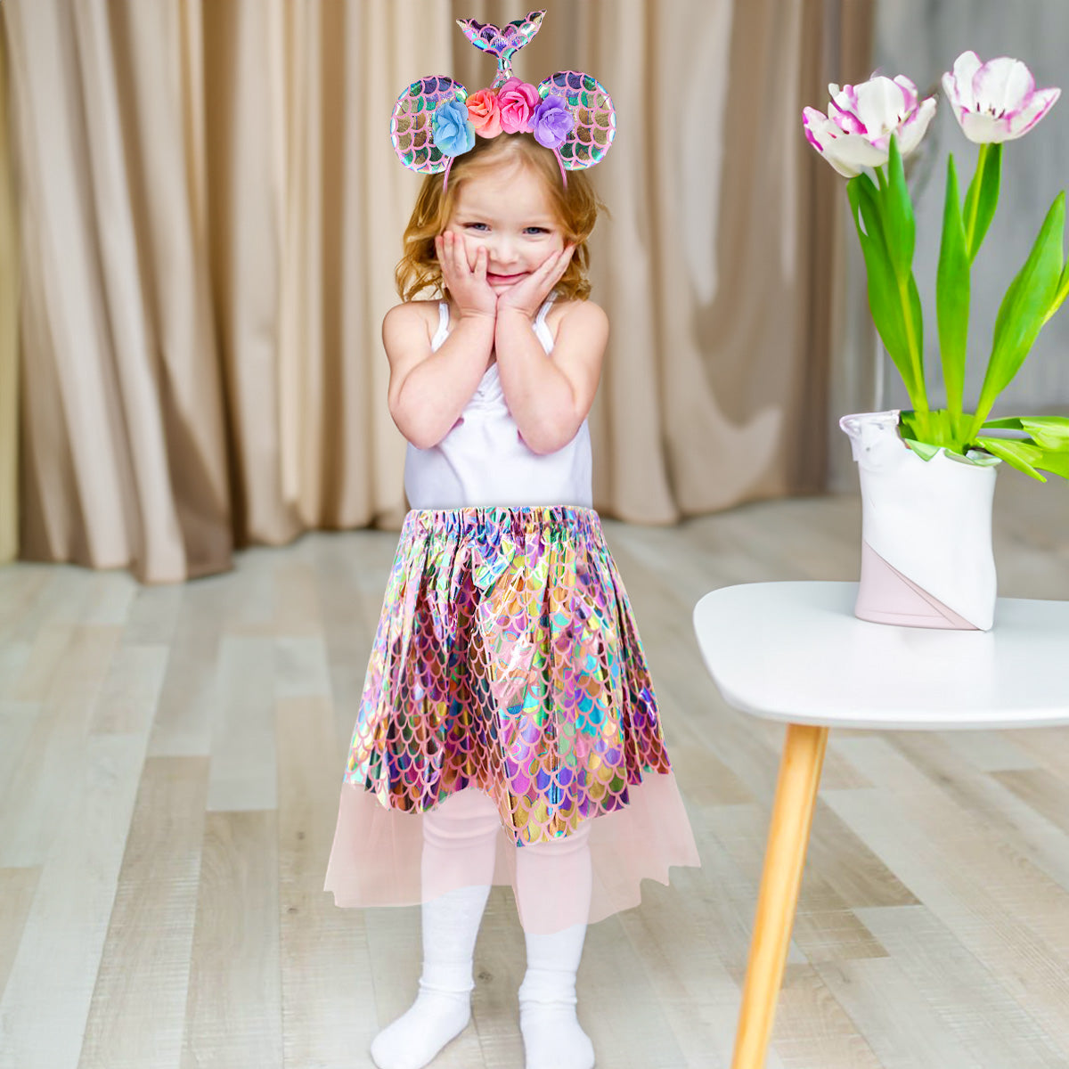 Falda y Diadema de Sirena, Color Rosa