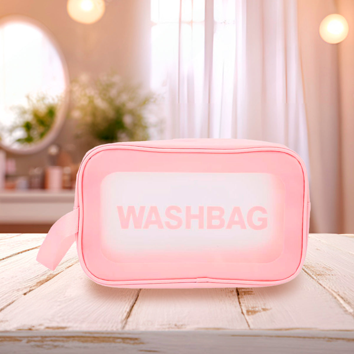 Bolsa de Maquillaje Rosa con Transparencias