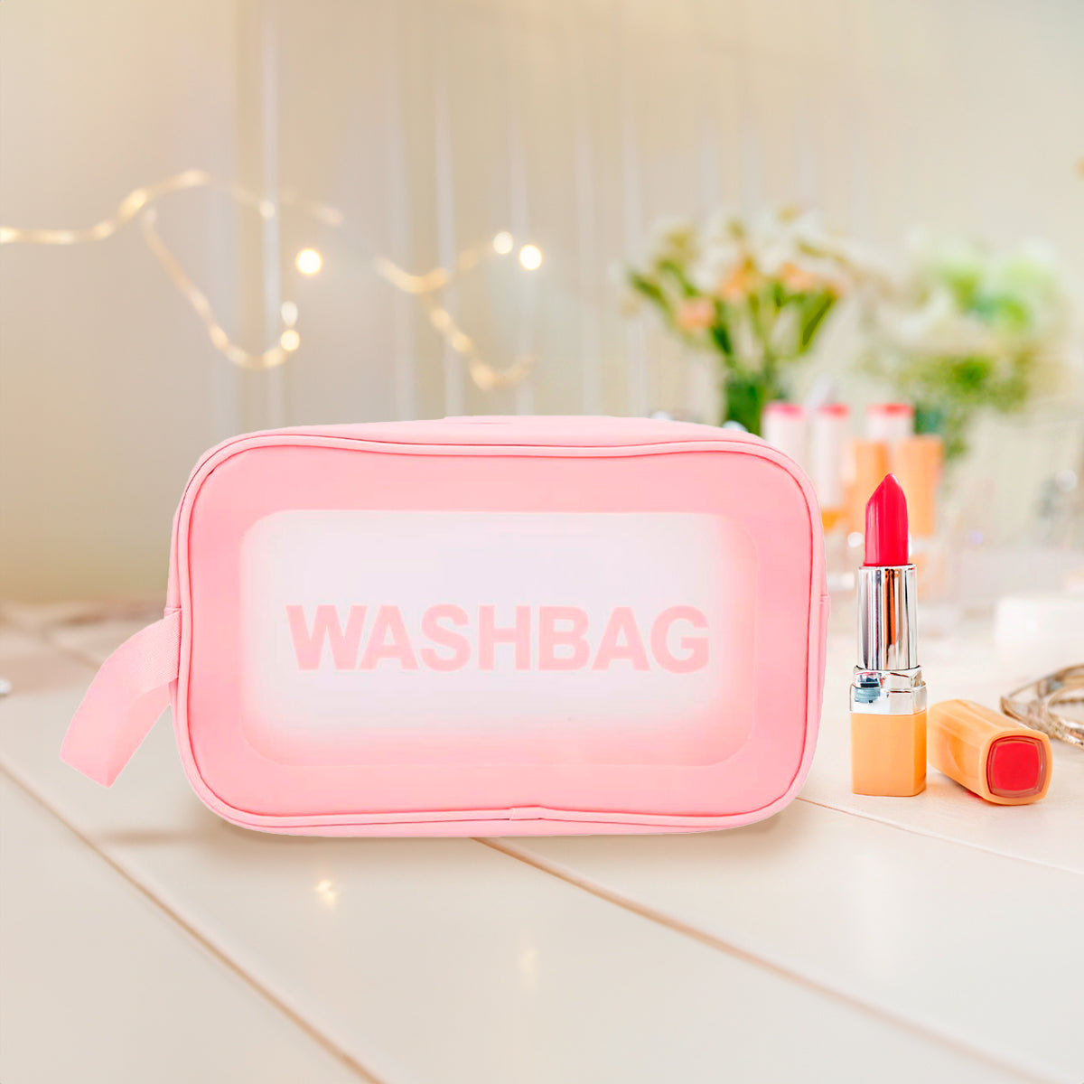 Bolsa de Maquillaje Rosa con Transparencias