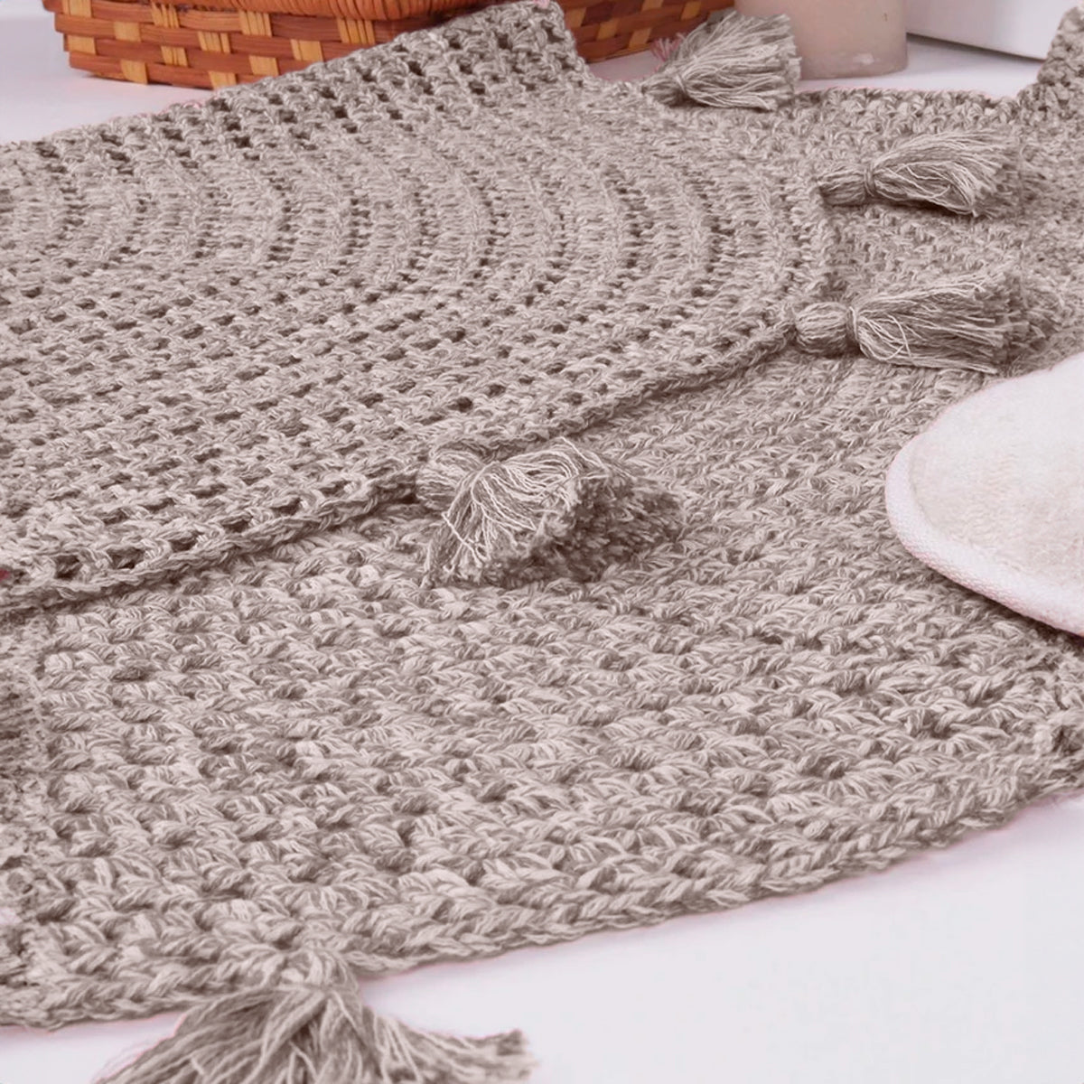 Alfombra Redonda Multiusos Tejida, Color Beige