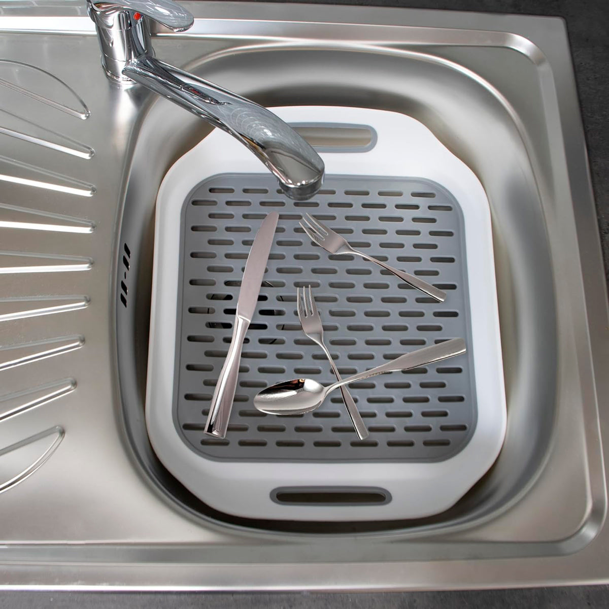 Bandeja de Fregadero Antideslizante, Color Blanco y Gris