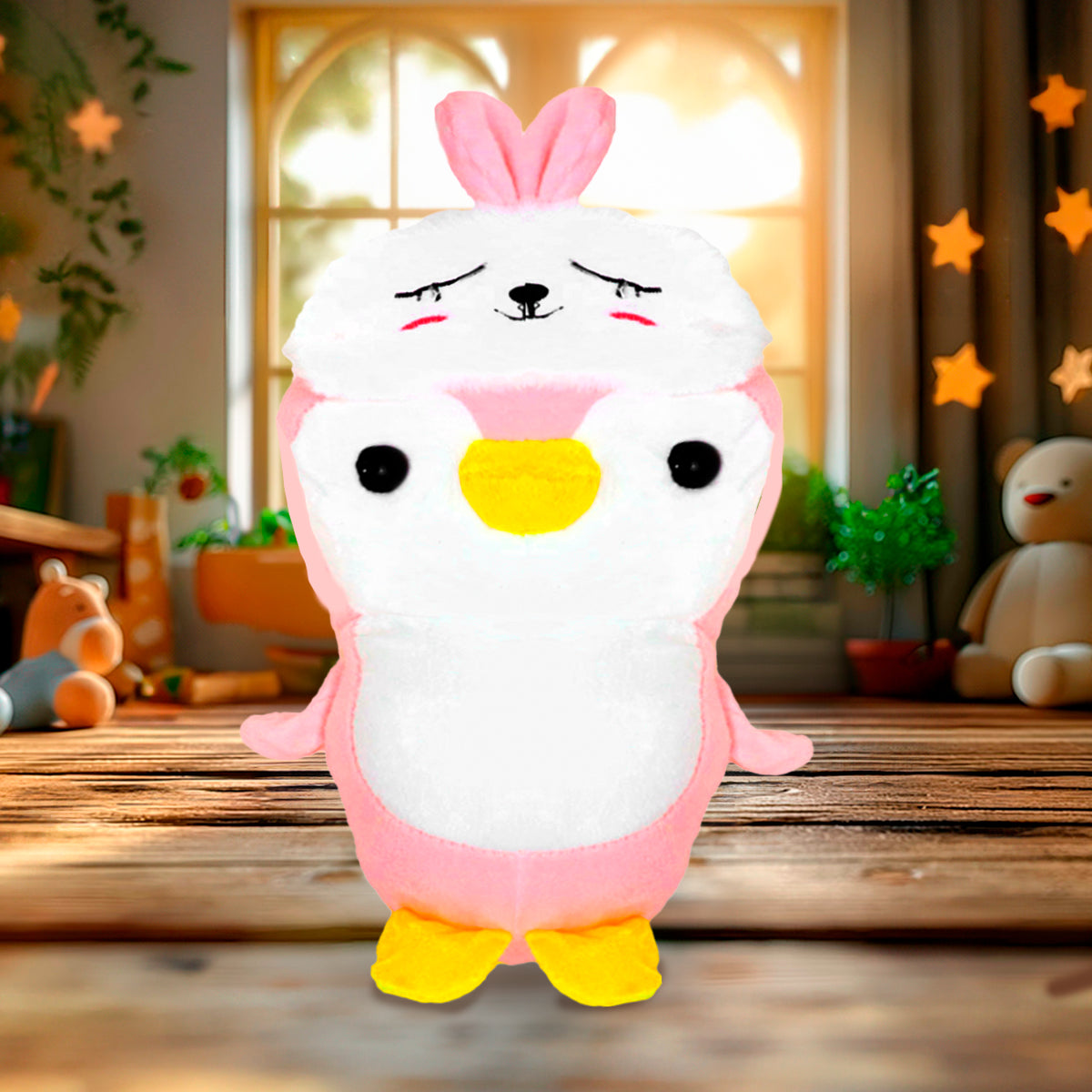 Peluche Pingüino Rosa con Antifaz