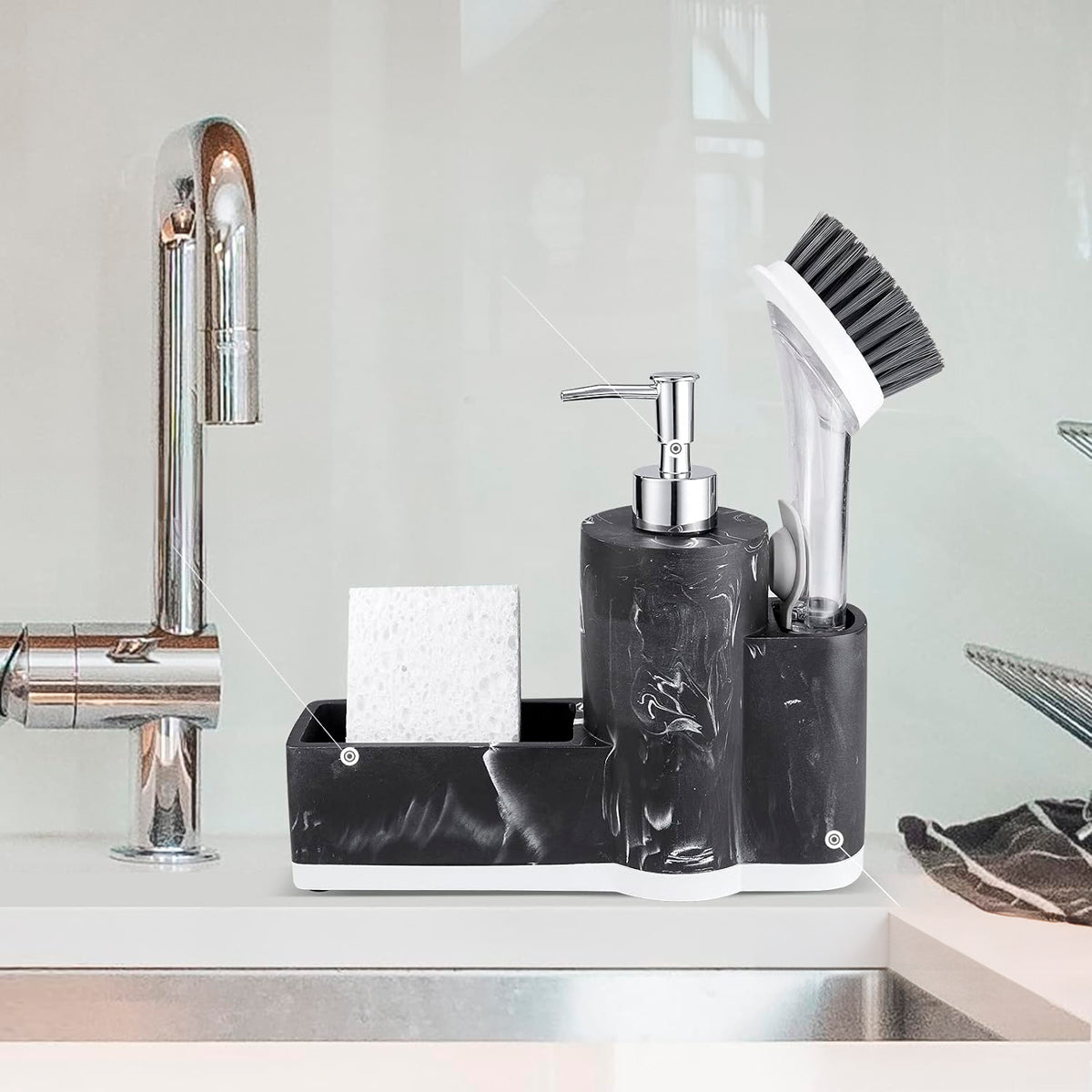 Dispensador de Jabón con Soporte para Esponja y Portacepillos