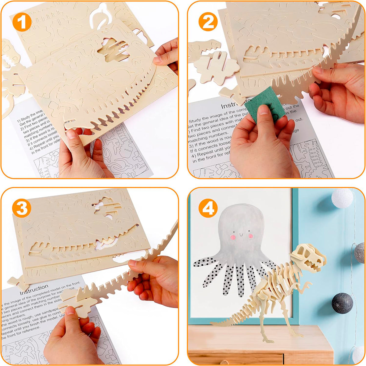 Kit de Dinosaurio Modelo para Niños, 10 Modelos de Madera de Dinosaurio 3D