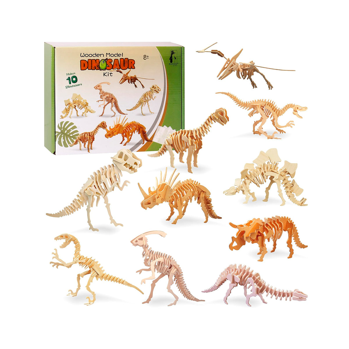 Kit de Dinosaurio Modelo para Niños, 10 Modelos de Madera de Dinosaurio 3D