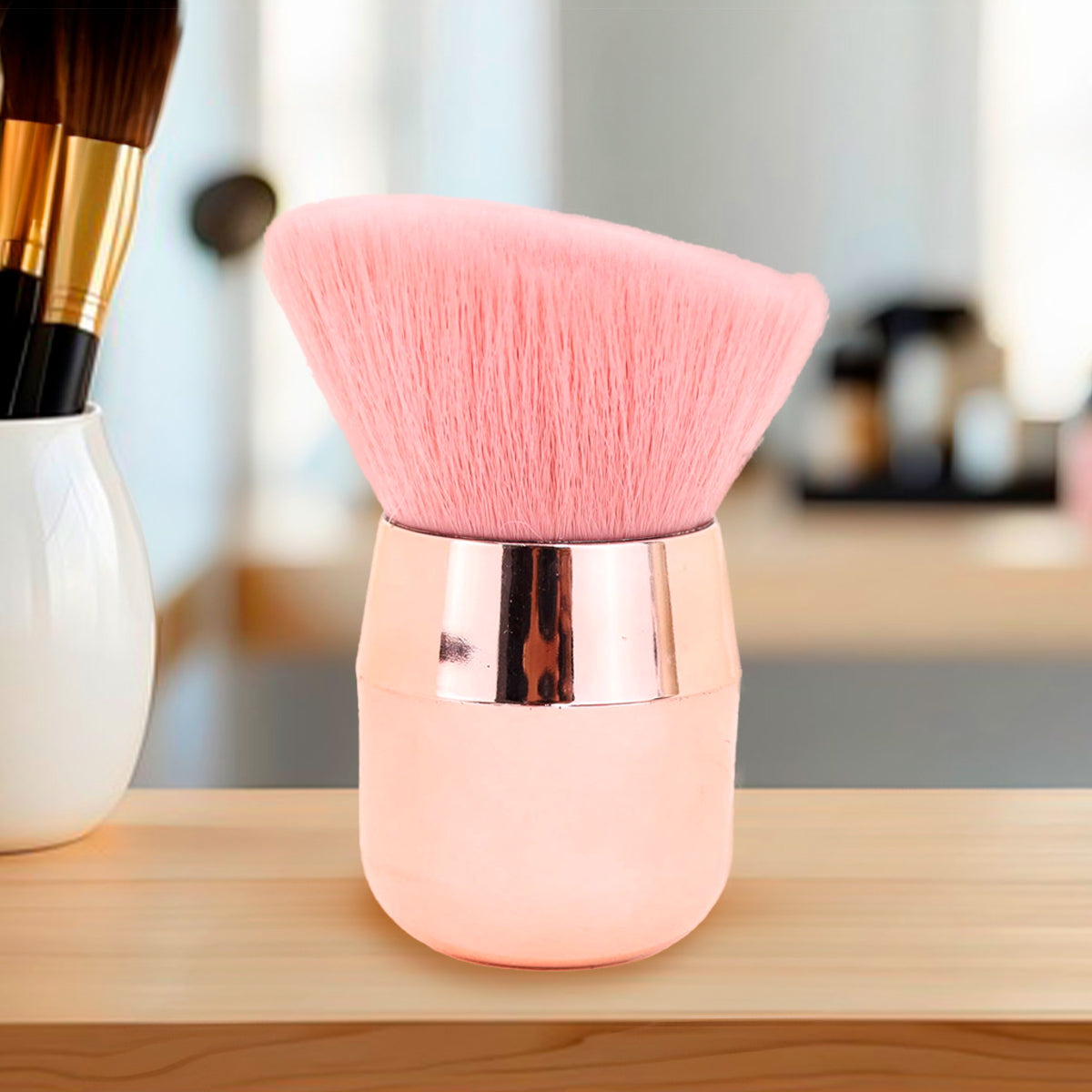 Brocha Cuadrada Rosa Multifuncional para Maquillaje y Manicura