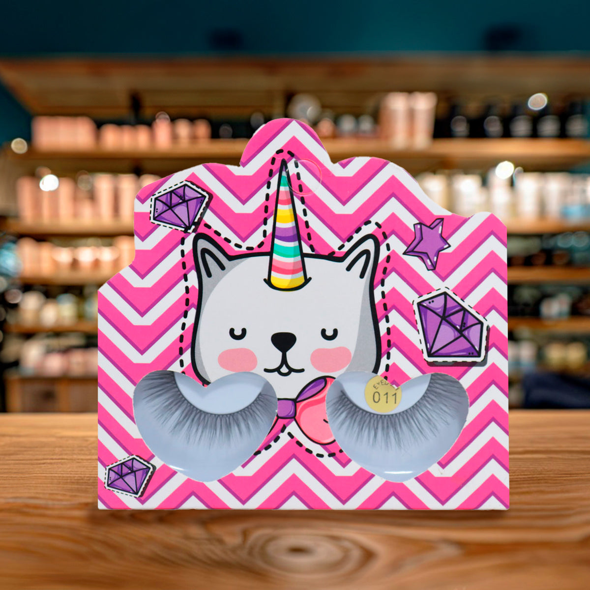 Pestañas Postizas, Empaque Rosa de Gatito con Cuerno de Unicornio