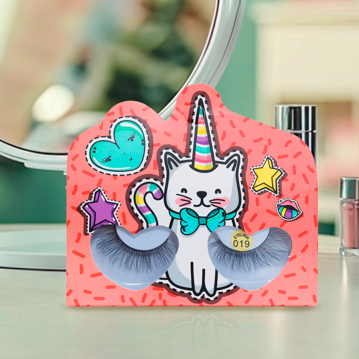 Pestañas Postizas, Empaque de Gatito con Cuerno de Unicornio