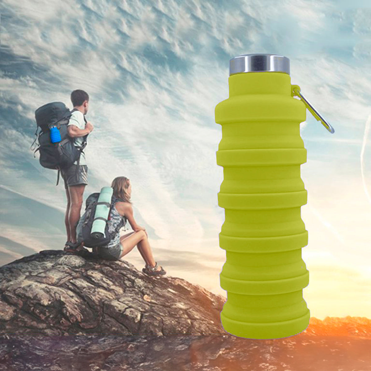 Botella de Agua Plegable, Color Verde